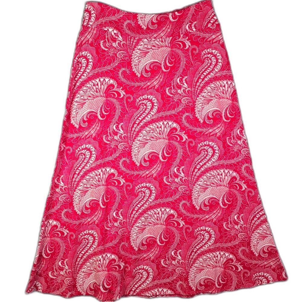 Talbots Midi Skirt Red White M Paisley Print Boho Pull On Cotton Modal